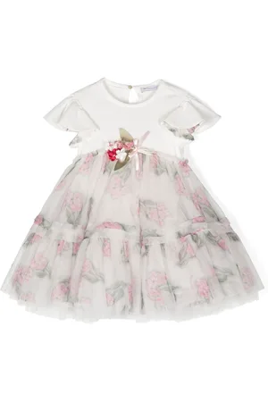 MONNALISA Faux-flower-detail ruffled tulle dress