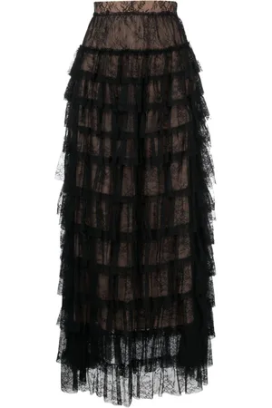 Twin-Set Ruffled Chantilly-lace maxi skirt