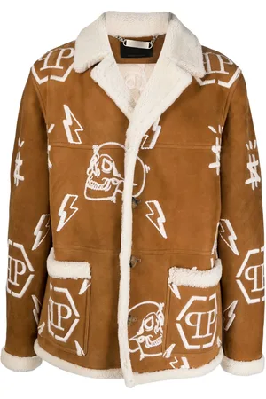 Philipp Plein Logo-embroidered suede coat