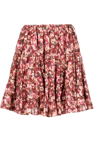 MERLETTE Floral-print tiered cotton skirt