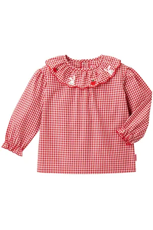 Miki House Check-pattern cotton blouse