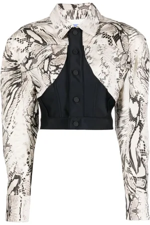 MUGLER Snake cropped panelled denim jacket