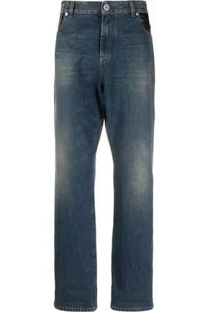 Balmain Leather-pocket straight-leg jeans