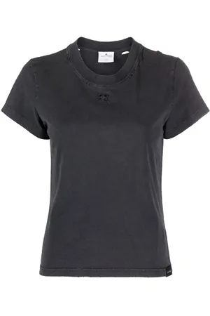 Courrèges Distressed logo-embroidered cotton T-shirt