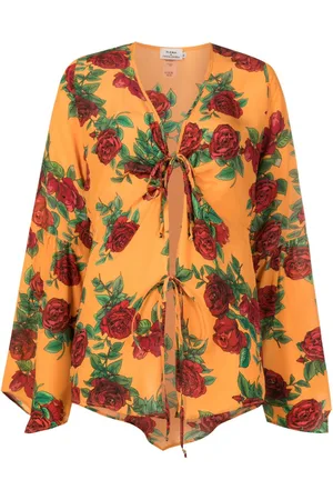 AMIR SLAMA Rose-pattern tie-fastening blouse