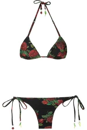 AMIR SLAMA Rose-print triangle bikini