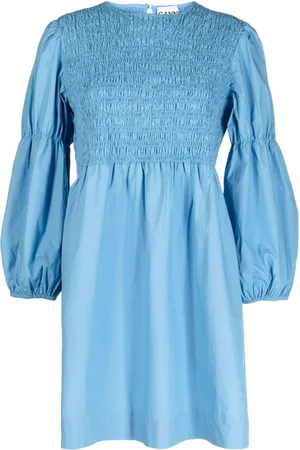 Ganni Smock puff-sleeve dress