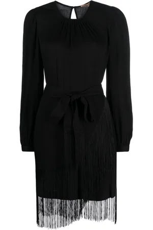 Twin-Set Fringed crepe mini dress