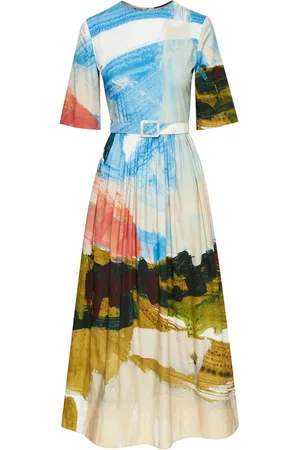 Oscar de la Renta Abstract-pattern print pleated dress