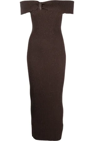 PESERICO SIGN Glitter-detail ribbed-knit long dress