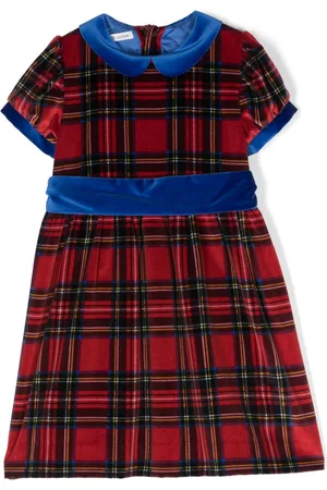 JESURUM BABY Plaid-check velvet flared dress