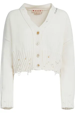 Marni Logo-embroidered distressed cardigan
