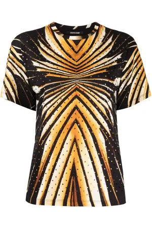 Roberto Cavalli Geometric-print crystal-embellished T-shirt