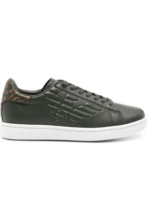 EA7 Logo-embossed leather sneakers
