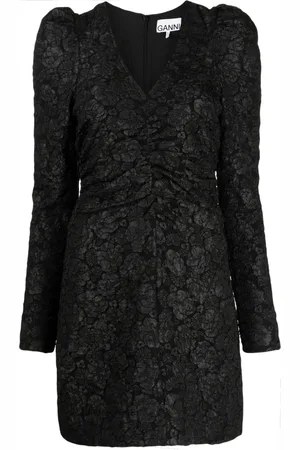 Ganni Floral-jacquard V-neck dress