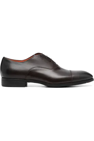 santoni Almond-toe lace-up leather shoes