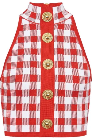 Balmain 5-Button check-pattern crop top