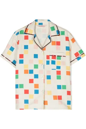 The Animals Observatory Logo-embroidered geometric-print shirt