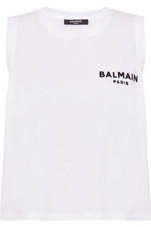 Balmain Logo-flocked cotton top