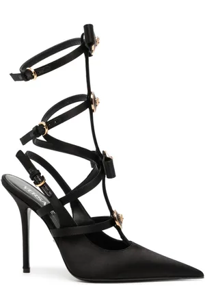 VERSACE Gianni Ribbon caged satin pumps