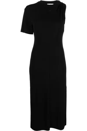 Courrèges Logo-appliqué asymmetric midi dress