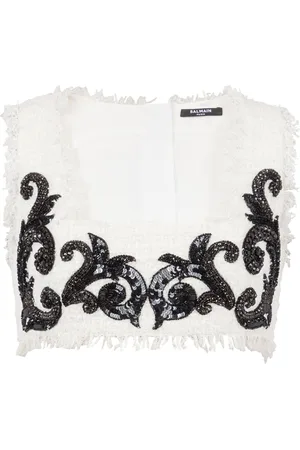 Balmain Baroque embroidered tweed crop top