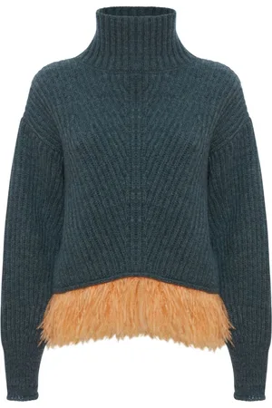 La DoubleJ High-neck feather-trim jumper
