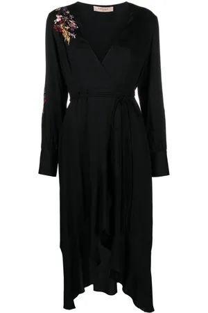 Twin-Set Floral-embroidered crepe wrap dress
