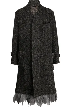 4SDESIGNS Feather-trim bouclé single-breasted coat
