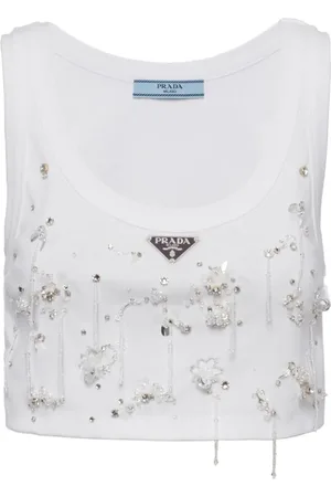 Prada Crystal-embroidered ribbed tank top