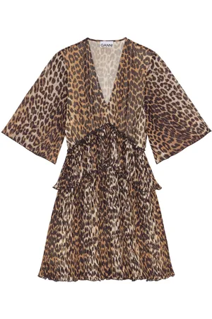 Ganni Leopard-print georgette minidress