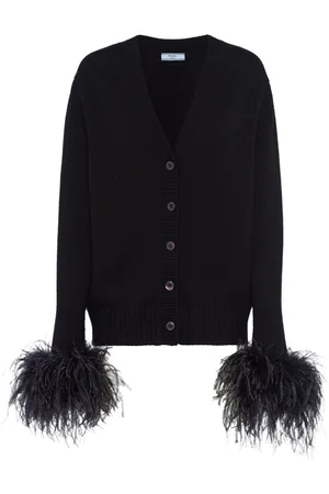 Prada Feather-trim cashmere cardigan