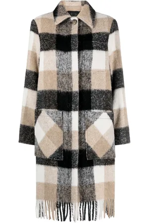 Woolrich Plaid-check fringed-hem coat