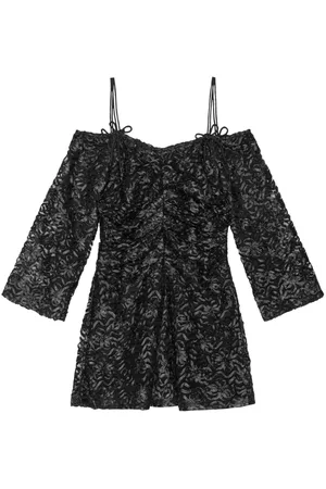 Ganni Off-shoulder bow-pattern minidress