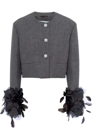 Prada Feather-trim single-breasted wool jacket