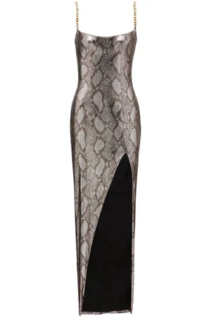 Balmain Python-print metallic maxi dress