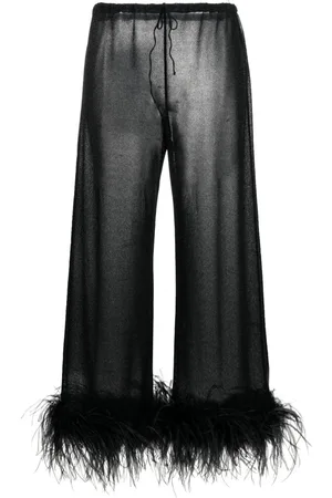 Oseree Plumage feather-trim lurex trousers