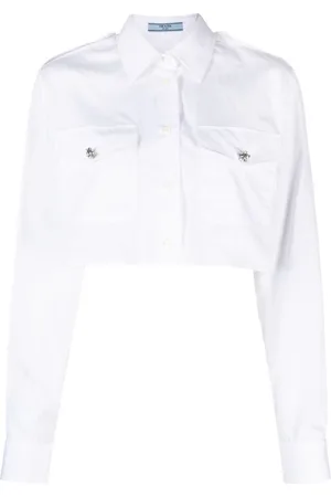Prada Crystal-embellished cropped cotton shirt
