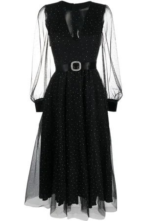 NISSA Crystal-embellished belted-waist dress