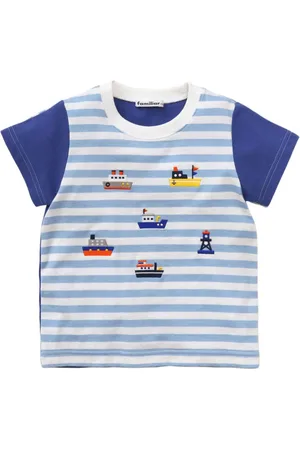 Familiar Boat-embroidered striped T-shirt