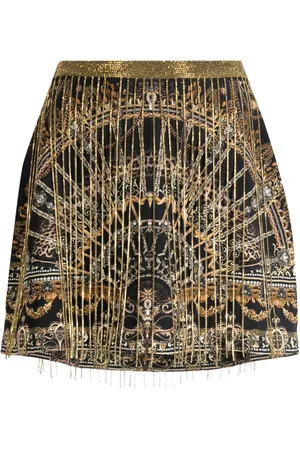 Camilla Fringed silk miniskirt
