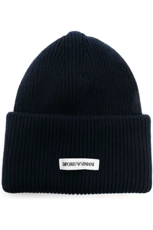 Emporio Armani Logo-patch chunky-knit beanie