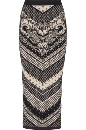 Balmain Monogram-pattern knitted pencil skirt