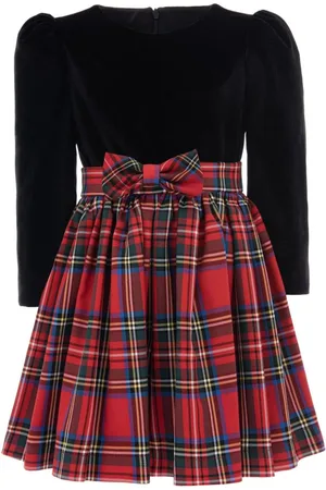 Tulleen Plaid-print velvet dress