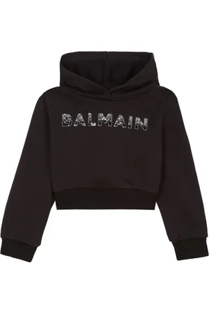 Balmain Sequin-logo cropped cotton hoodie
