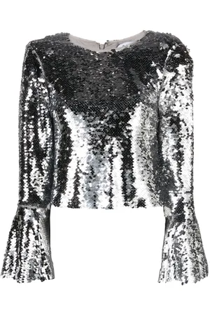 Self-Portrait Sequin-embellished mesh top