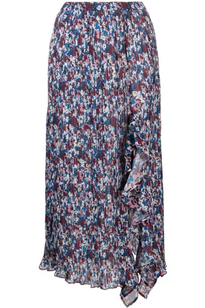 Ganni Floral-print pleated midi skirt