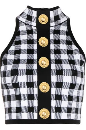 Balmain 5-Button check-pattern crop top
