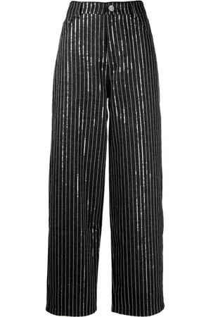 ROTATE Sequinned striped wide-leg jeans