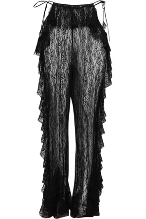 ESTER MANAS Ruffled straight-leg lace trousers